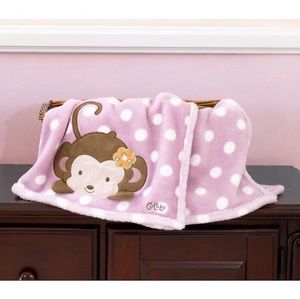 IN SEARCH FOR CaCaLo Baby blanket pink or purple with Polka dots and monkey
